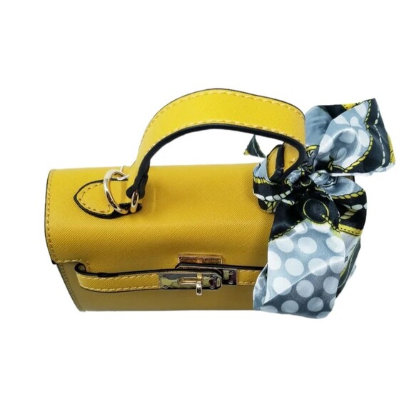 Yellow Scarf Top Handle Mini Satchel  wallet set - Picture 4 of 11
